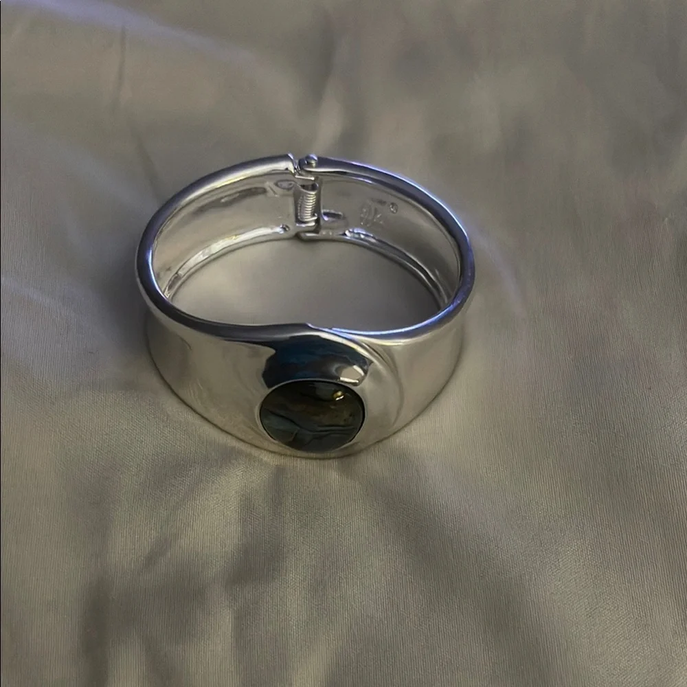 Silver Wearable Tech Bracelet with Abalone Inlay